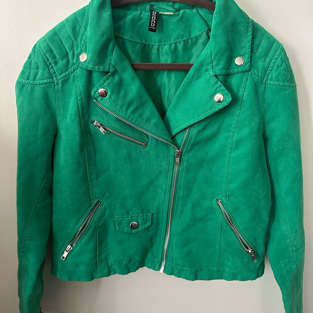 H&M Green Suede Moto Jacket